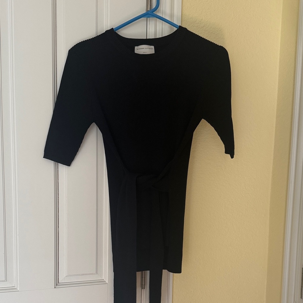 Modern Citizen Black Ribbed Tie-Waist Tunic Top